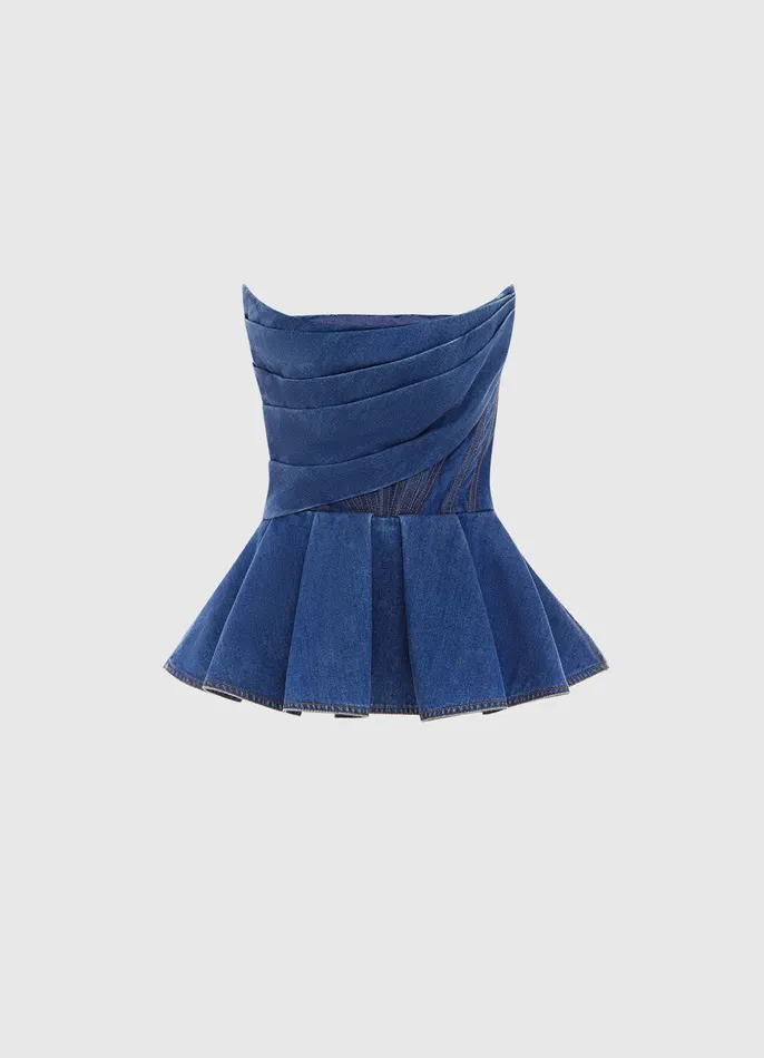 Tops and Shirts LEO LIN Women Leah Denim Bustier Top 8211 Dark Wash