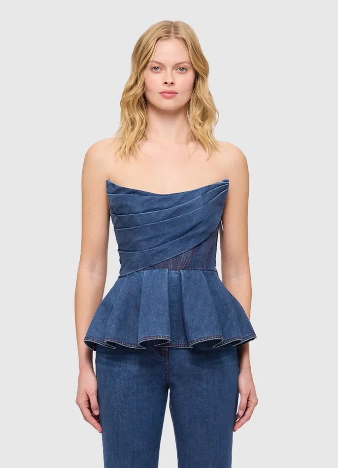Tops and Shirts LEO LIN Women Leah Denim Bustier Top 8211 Dark Wash