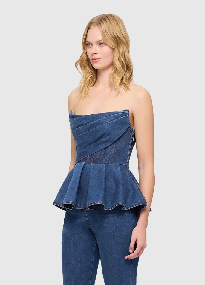 Tops and Shirts LEO LIN Women Leah Denim Bustier Top 8211 Dark Wash