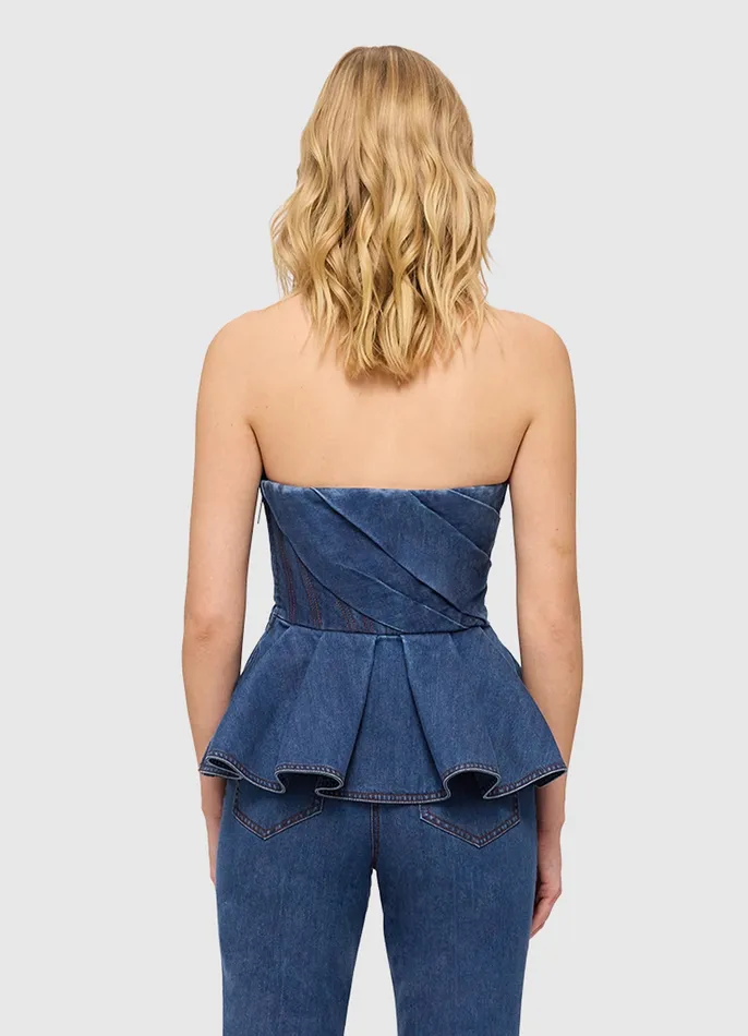 Tops and Shirts LEO LIN Women Leah Denim Bustier Top 8211 Dark Wash