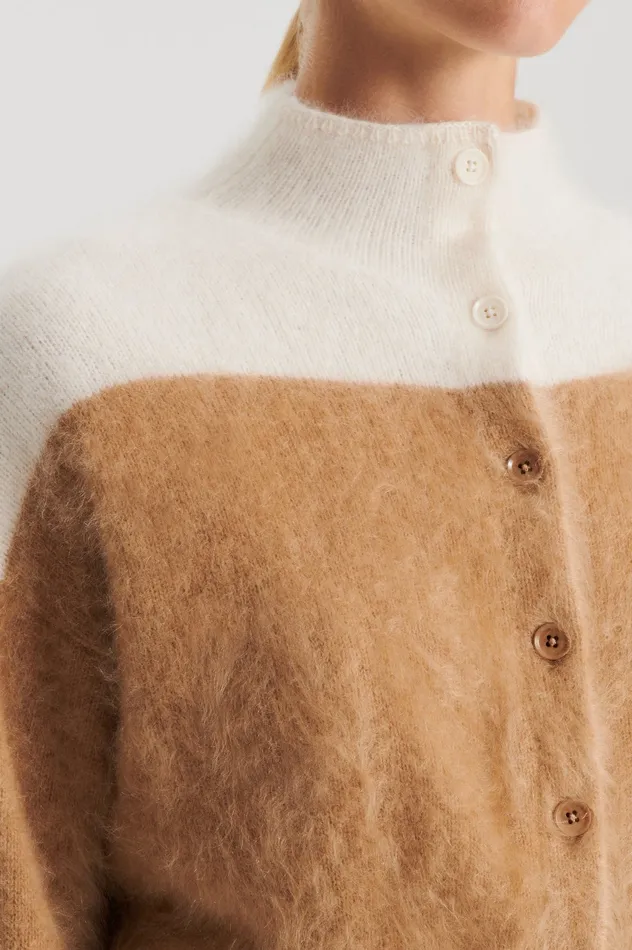 Tops Women Scanlan Theodore CASHMERE BRUSHED CARDIGAN CAMELCREAM