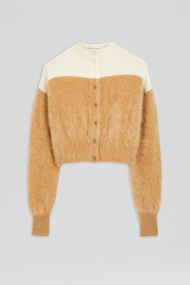 Tops Women Scanlan Theodore CASHMERE BRUSHED CARDIGAN CAMELCREAM