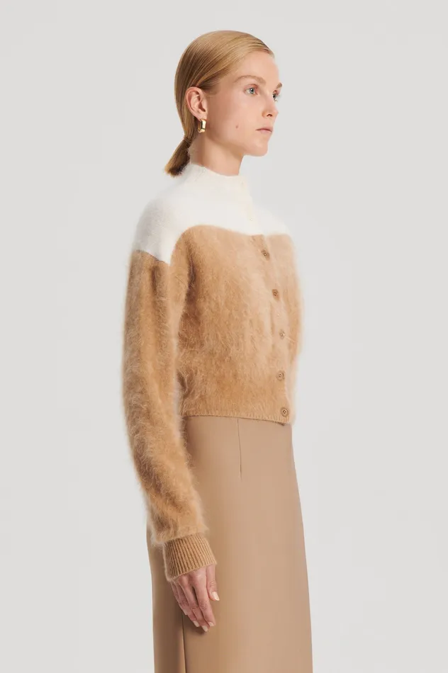 Tops Women Scanlan Theodore CASHMERE BRUSHED CARDIGAN CAMELCREAM