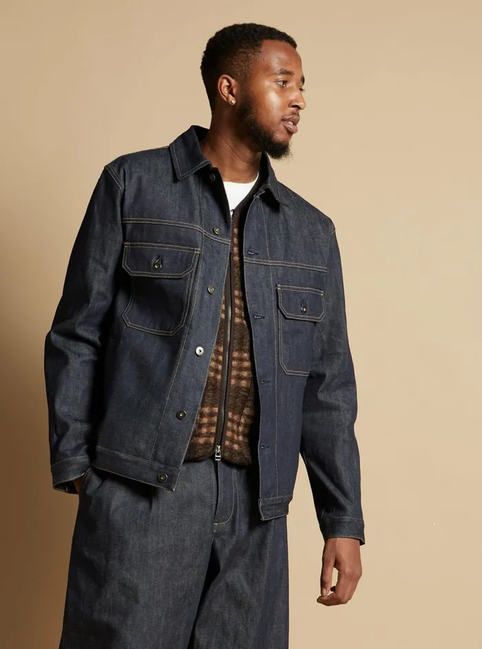 Trucker Jacket In Indigo 13oz Selvedge Denim Men Universal Works Jackets