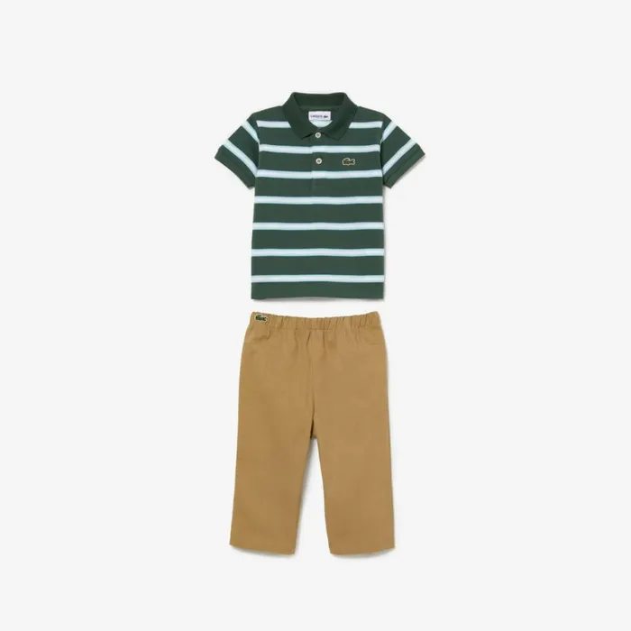 Underwear and Socks Kids Lacoste Kids039 Organic Cotton Mini Piqu Pajama Gift Set Dark Green White Beige Nsi