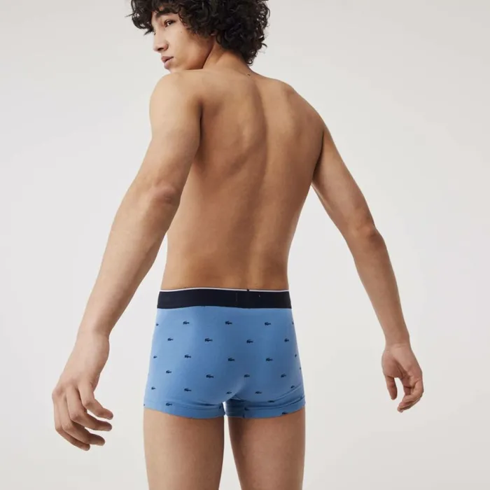 Underwear and Socks Men Lacoste Men039s Casual Signature Boxer Trunks 3Pack Navy Blue Blue White Kgn