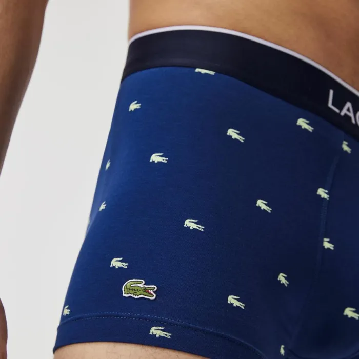 Underwear and Socks Men Lacoste Men039s Casual Signature Boxer Trunks 3Pack Navy Blue Blue White Kgn