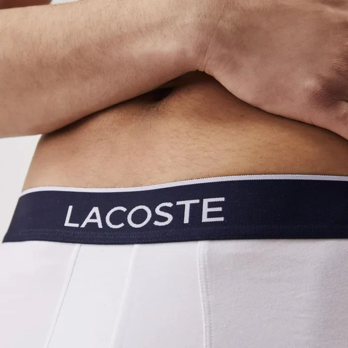 Underwear and Socks Men Lacoste Men039s Casual Signature Boxer Trunks 3Pack Navy Blue Blue White Kgn