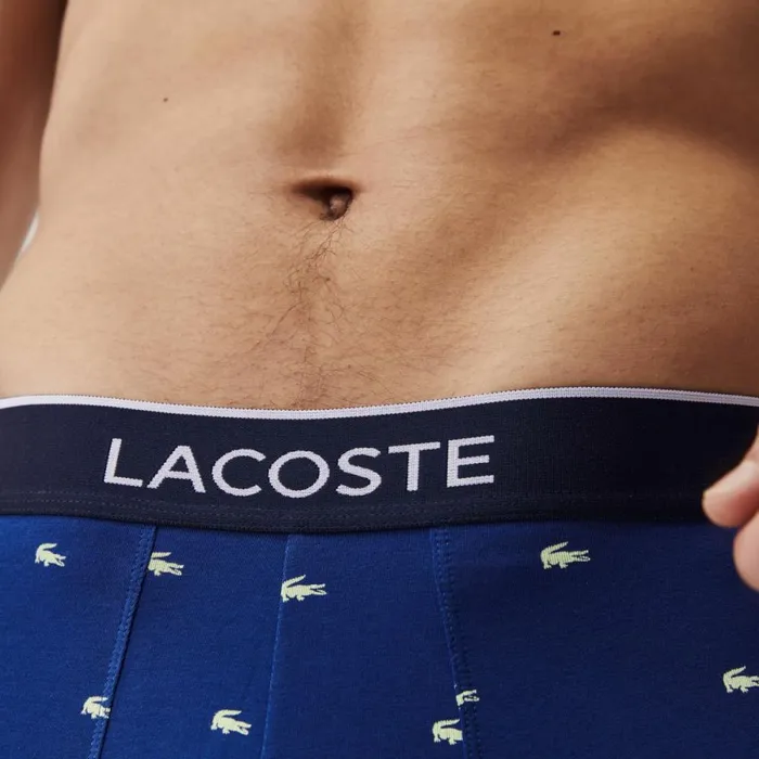 Underwear and Socks Men Lacoste Men039s Casual Signature Boxer Trunks 3Pack Navy Blue Blue White Kgn