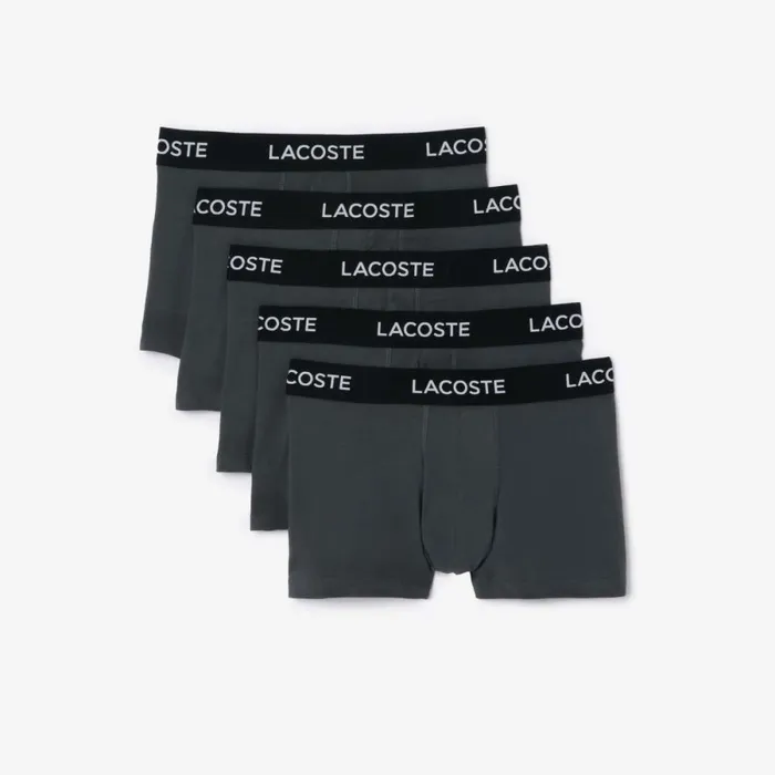 Underwear and Socks Men Lacoste Mens 5Pack Stretch Cotton Trunks Grey Xb4