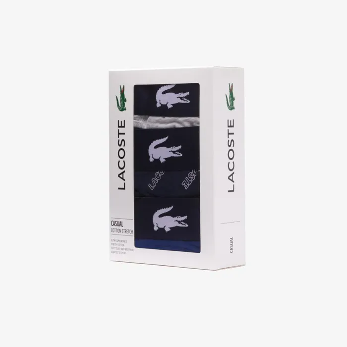 Underwear and Socks Men Lacoste Mens Crocodile Waist Long Boxer Brief 3Pack Navy Blue White Grey Chine Navy Blue Bck