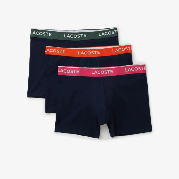 Underwear and Socks Men Lacoste Mens Long Cotton Boxer Brief 3Pack Navy Blue Dark Green Orange Fushia Pink Izi