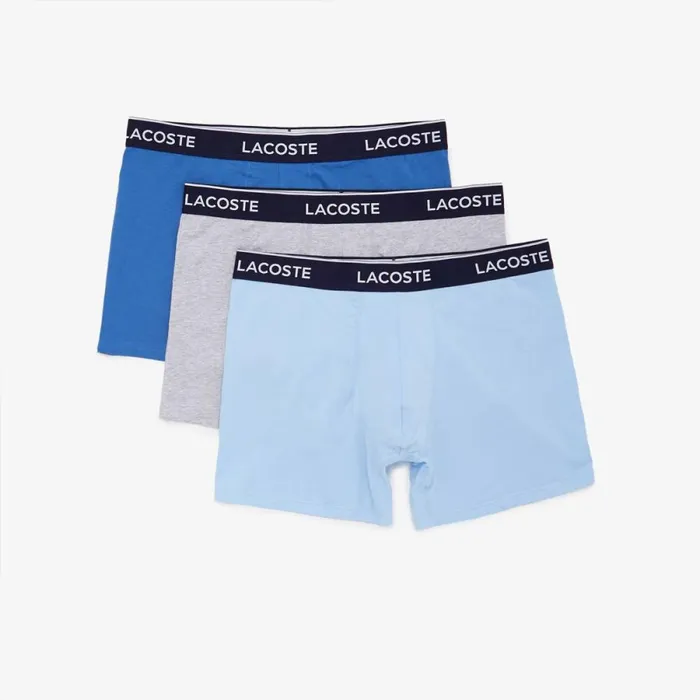 Underwear and Socks Men Lacoste Mens Long Stretch Cotton Boxer Brief 3Pack Blue Grey Chine F7k