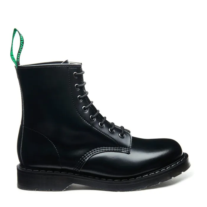 Vegan Solovair Derby Boots Black Vegan HiShine 8 Eye Derby Boot
