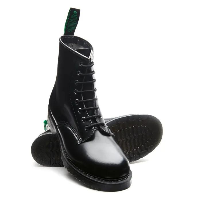 Vegan Solovair Derby Boots Black Vegan HiShine 8 Eye Derby Boot