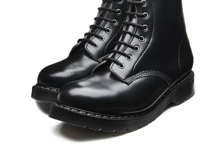 Vegan Solovair Derby Boots Black Vegan HiShine 8 Eye Derby Boot