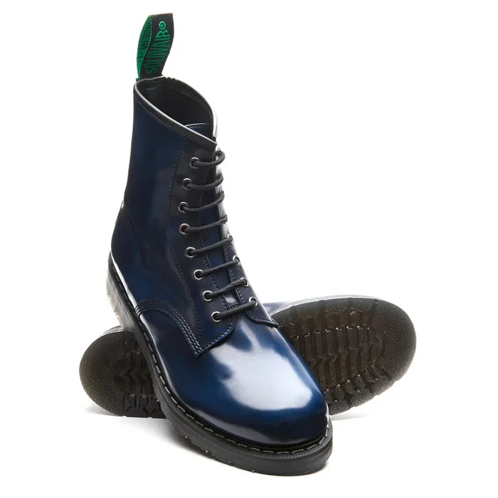 Vegan Solovair Derby Boots Navy RubOff Vegan 8 Eye Derby Boot