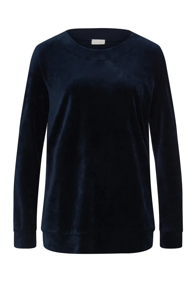 Velvet Round Neck Pullover Deep Navy Women HANRO Lounge Tops