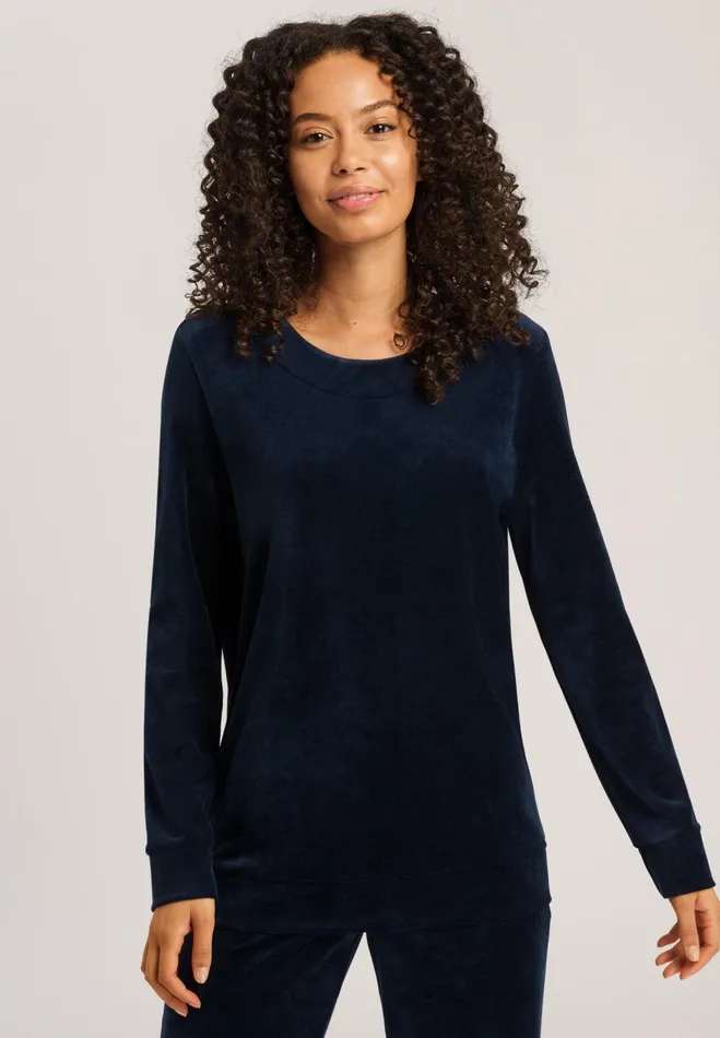 Velvet Round Neck Pullover Deep Navy Women HANRO Lounge Tops