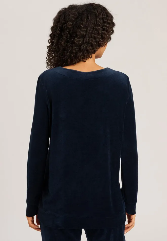 Velvet Round Neck Pullover Deep Navy Women HANRO Lounge Tops