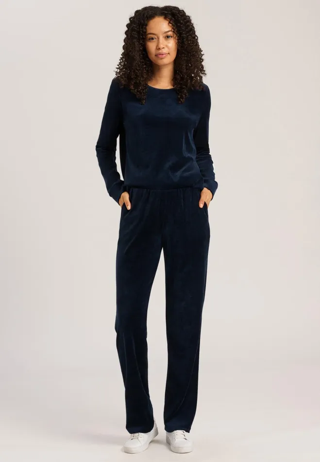 Velvet Round Neck Pullover Deep Navy Women HANRO Lounge Tops