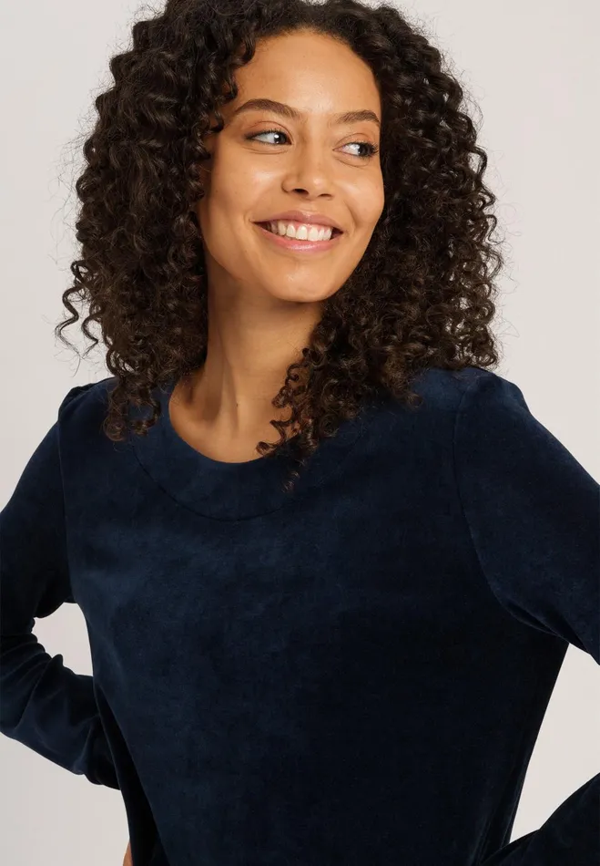 Velvet Round Neck Pullover Deep Navy Women HANRO Lounge Tops