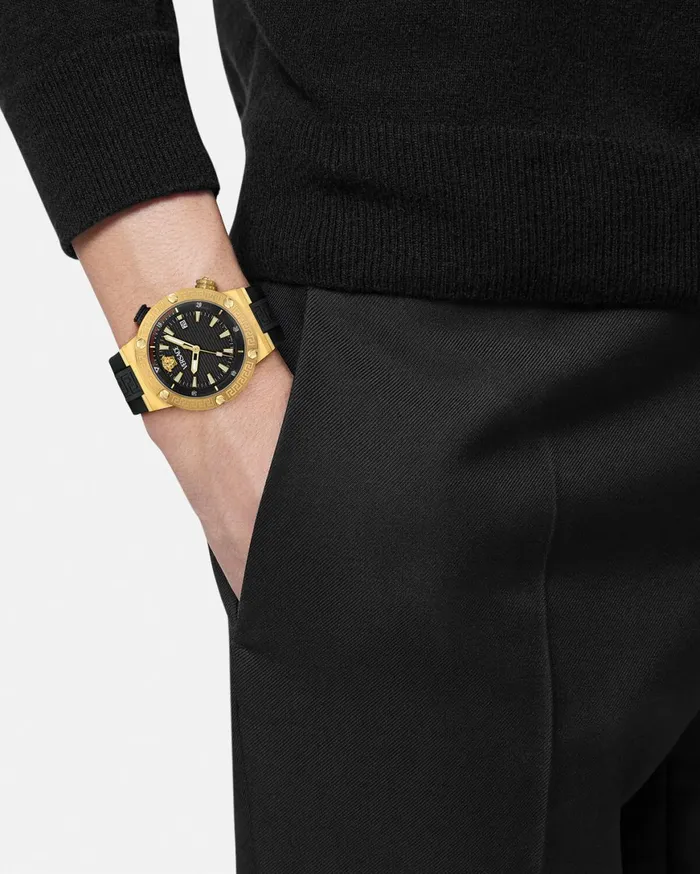 Watches Men Versace Greca Logo Diver Watch Blackgold