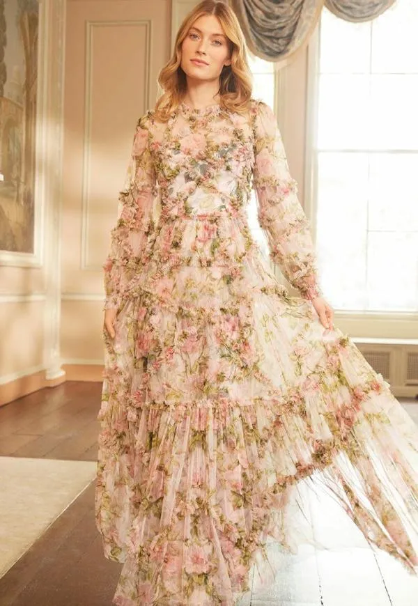 WeddingKIDSWomen Needle and Thread English Rose Diamond Ruffle Gown Pink