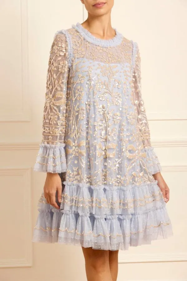 WeddingWomen Needle and Thread Celia Long Sleeve Mini Dress Blue