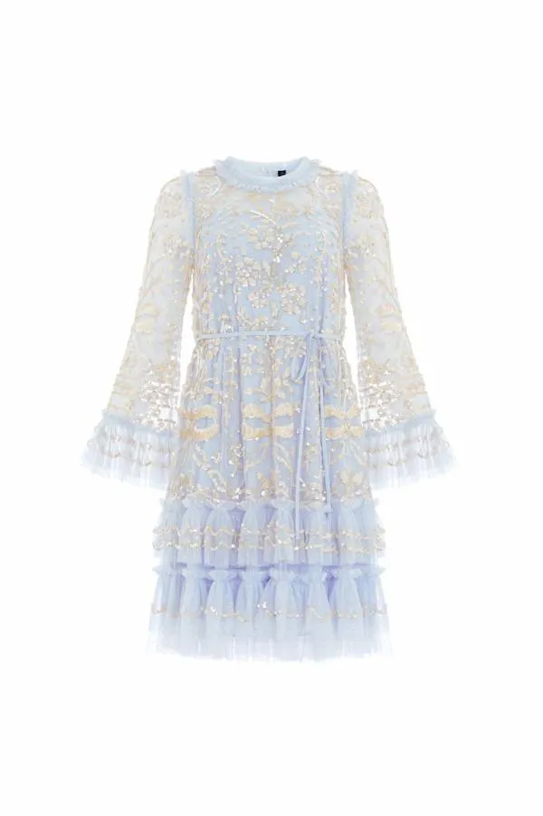 WeddingWomen Needle and Thread Celia Long Sleeve Mini Dress Blue WeddingWomen Needle and Thread Celia Long Sleeve Mini Dress Blue