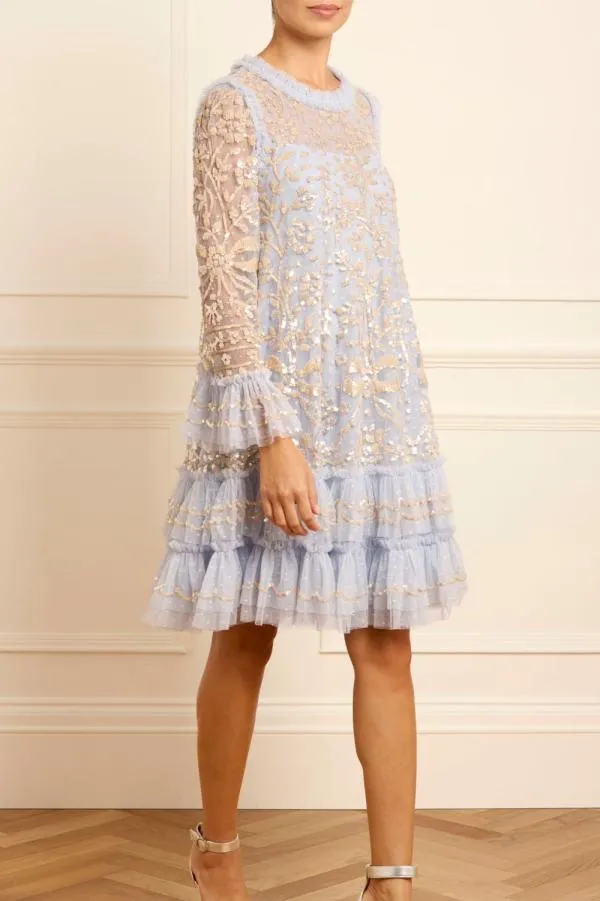 WeddingWomen Needle and Thread Celia Long Sleeve Mini Dress Blue WeddingWomen Needle and Thread Celia Long Sleeve Mini Dress Blue