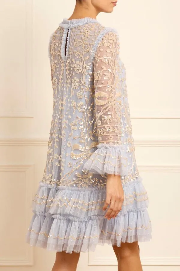 WeddingWomen Needle and Thread Celia Long Sleeve Mini Dress Blue WeddingWomen Needle and Thread Celia Long Sleeve Mini Dress Blue
