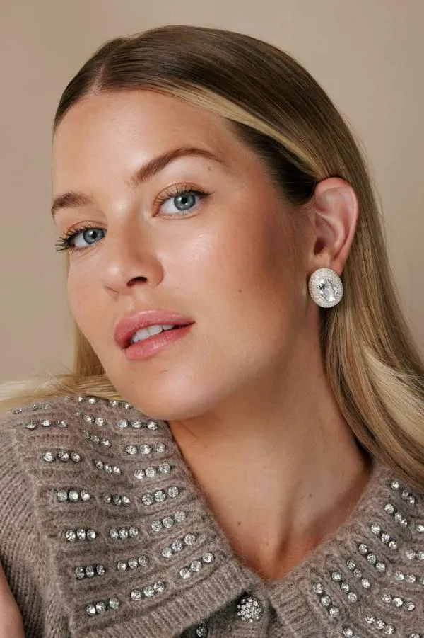 WeddingWomen Needle and Thread Forever Crystal Stud Earrings Silver
