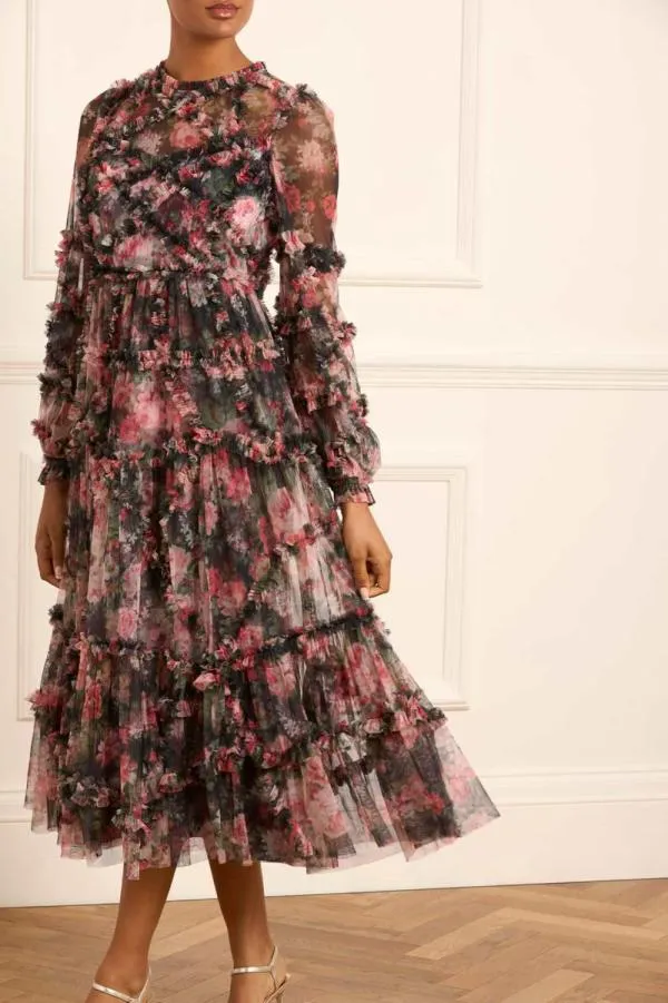 WeddingWomen Needle and Thread Midnight Dance Ruffle Ballerina Dress Black