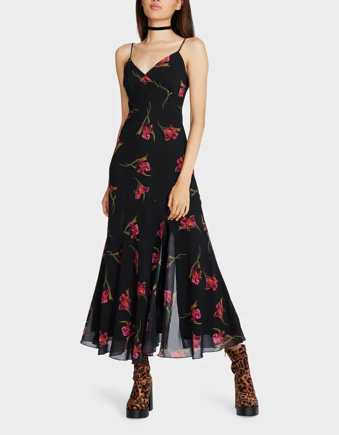 Women ADDISON MIDI DRESS ORCHID PRINT BLACK Black Betsey Johnson