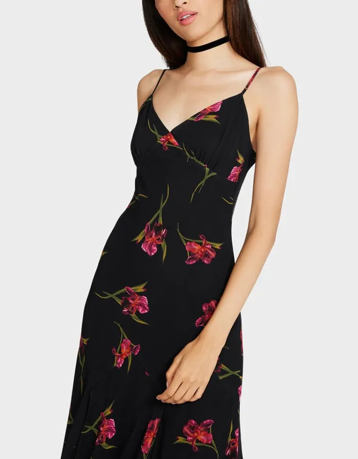 Women ADDISON MIDI DRESS ORCHID PRINT BLACK Black Betsey Johnson