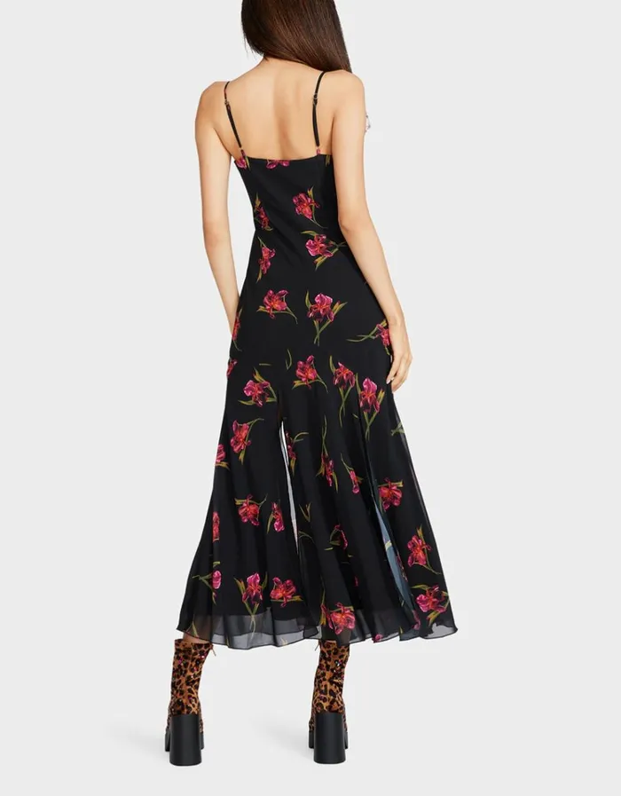 Women ADDISON MIDI DRESS ORCHID PRINT BLACK Black Betsey Johnson
