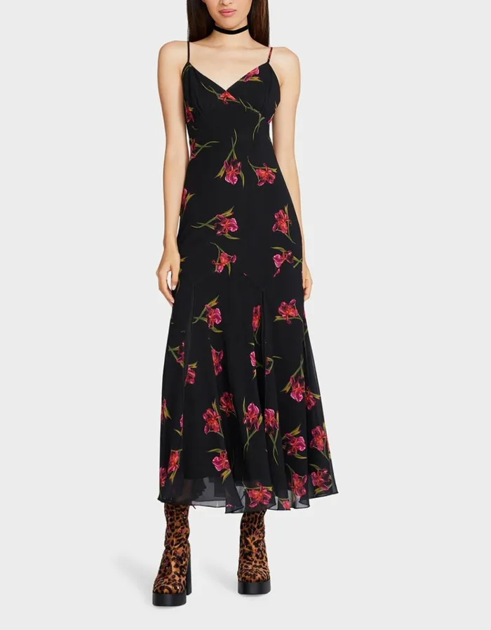 Women ADDISON MIDI DRESS ORCHID PRINT BLACK Black Betsey Johnson