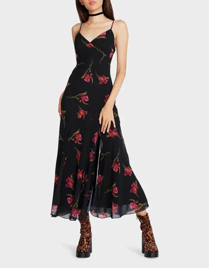 Women ADDISON MIDI DRESS ORCHID PRINT BLACK Black Betsey Johnson