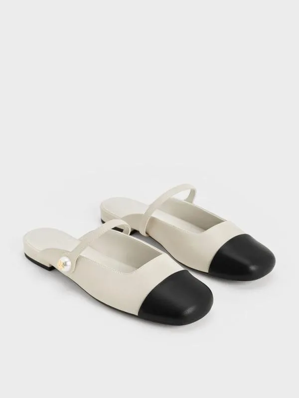 Women Aeryn Pearl Embellished Flat Mules 8211 Chalk CHARLES and KEITH Mules