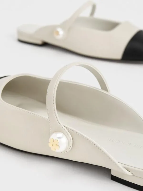 Women Aeryn Pearl Embellished Flat Mules 8211 Chalk CHARLES and KEITH Mules