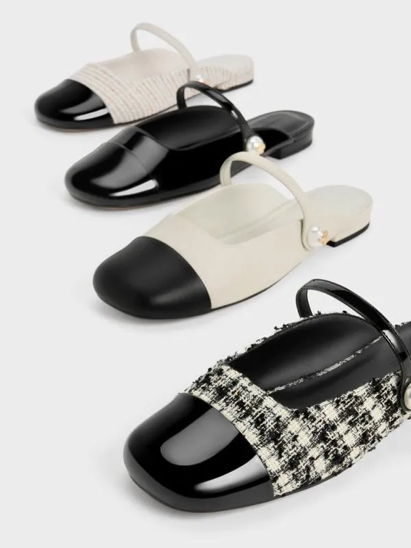 Women Aeryn Pearl Embellished Flat Mules 8211 Chalk CHARLES and KEITH Mules