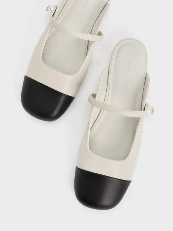 Women Aeryn Pearl Embellished Flat Mules 8211 Chalk CHARLES and KEITH Mules