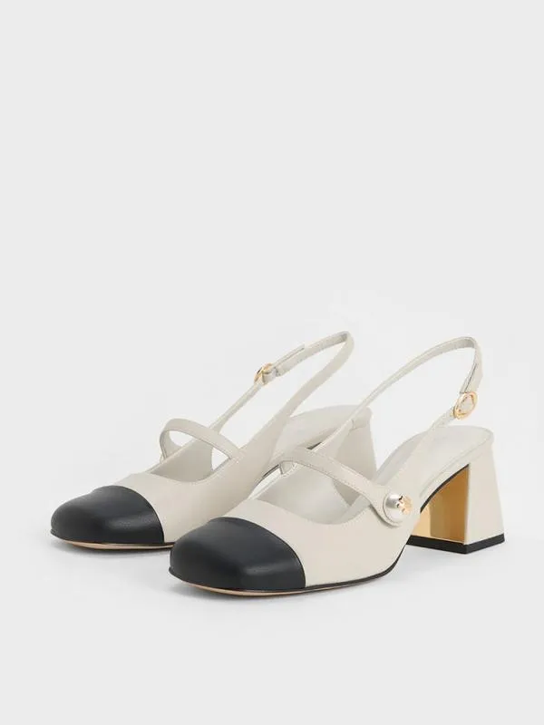Women Aeryn PearlEmbellished Slingback Pumps 8211 Chalk CHARLES and KEITH Heels
