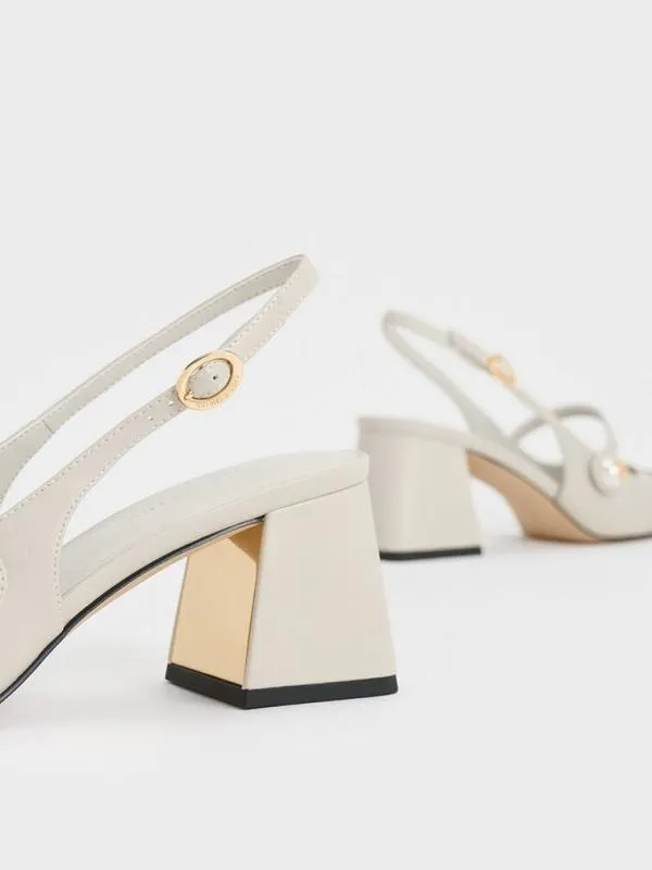 Women Aeryn PearlEmbellished Slingback Pumps 8211 Chalk CHARLES and KEITH Heels