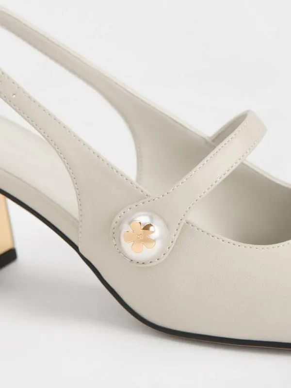 Women Aeryn PearlEmbellished Slingback Pumps 8211 Chalk CHARLES and KEITH Heels