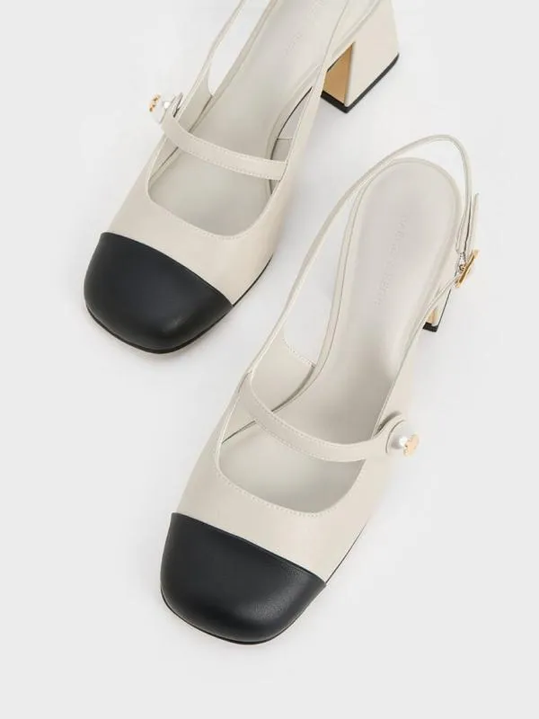 Women Aeryn PearlEmbellished Slingback Pumps 8211 Chalk CHARLES and KEITH Heels