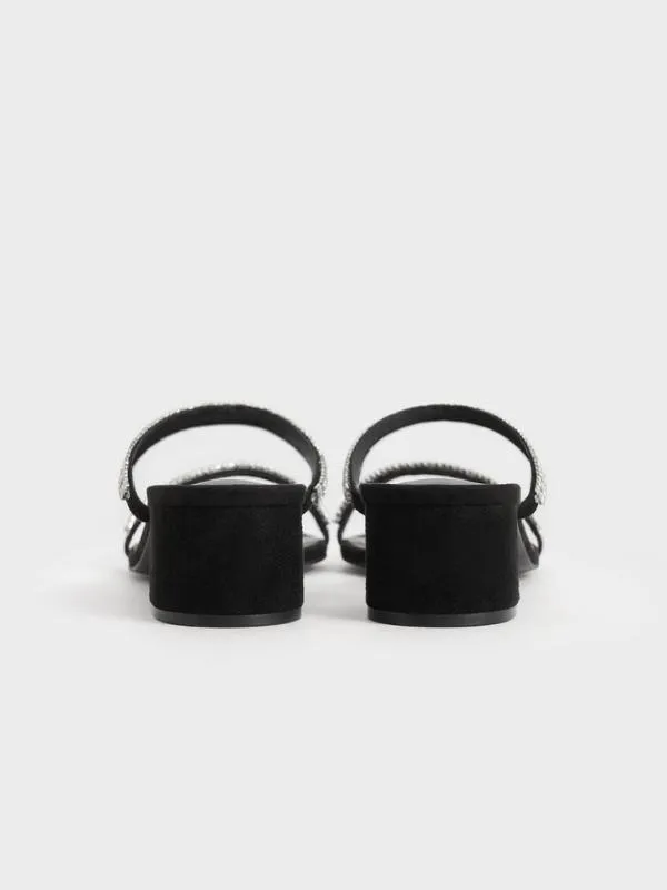 Women Ambrosia Textured GemEmbellished Mules 8211 Black Textured CHARLES and KEITH Heels