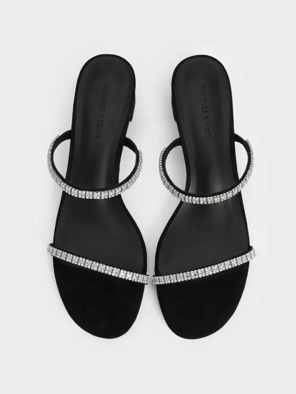 Women Ambrosia Textured GemEmbellished Mules 8211 Black Textured CHARLES and KEITH Heels