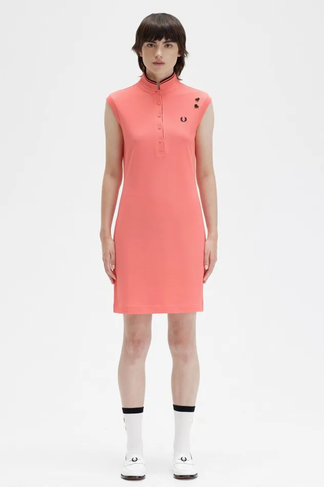 Women Amy Winehouse FoundationPrinted Trim Piqu Dress Coral Heat Fred Perry Dresses